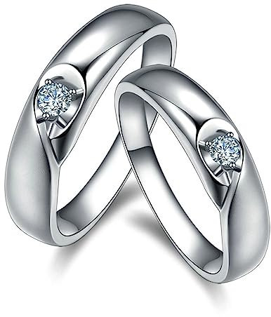 Vintage Ring Silber, Promise Ring Männer Puzzle Herz Paarring Labor Geschaffener Diamant 0.06ct Rund Trauringe 18K Weißgold