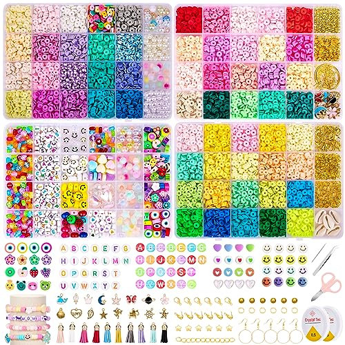 Fyeeleat 9000 Stück 60 Farben Polymer Clay Perlen Set Polymer Clay Perlen Scheiben Halskette Armband Ohrringe Schmuck DIY Handwerk