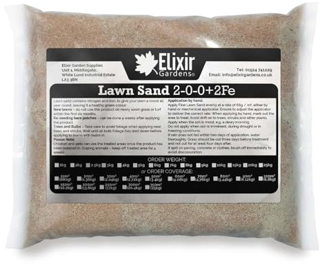Elixir Gardens Lawn Sand with added Iron 2-0-0+2Fe Treats 10 Sq. Meters | Seasonal Lawn Fertilisers for Turf & Grass