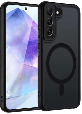 Magnetisch Hülle für Samsung Galaxy S22 5G Kompatibel mit MagSafe, Handyhülle Matt Transluzente Schlanke Hart Case Kratzfeste PC Rückseite + TPU Bumper Stoßfest Schutzhülle, Schwarz