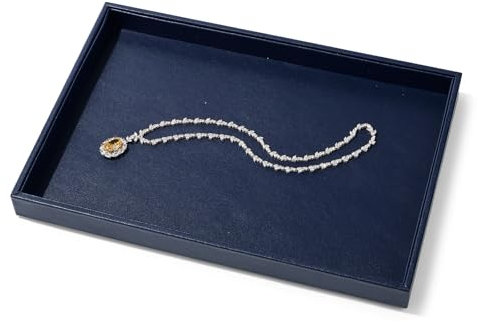 Papten PU Leather Jewellery Flat Tray Showcase Stackable Jewellery Display Organiser Tray for Ring Earring Necklace Pendants Bracelet Sunglasses Watch(Blue)