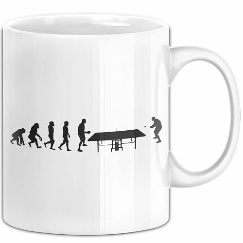 Tischtennis Tasse Geschenk Tischtenniss-Spieler Geschenkidee Evolution Tischtennisplatte (Weiß)