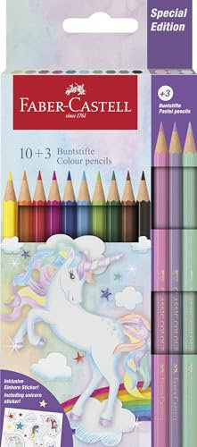 Faber-Castell 111219 - Buntstifte Set Einhorn, 13-teilig, bruchsicher, inkl. Pastellstifte und Einhorn Sticker