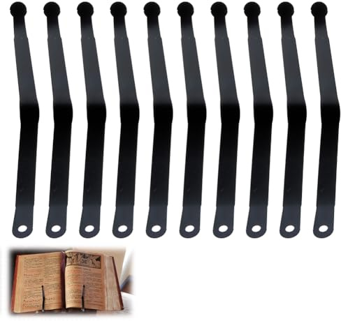 SUPERFINDINGS 10 Support de Livre en Métal avec Clips de Page pour Lecture en Acier Noir Ressort de Torsion de Rechange pour Manuel Scolaire 4.4 (1)cm