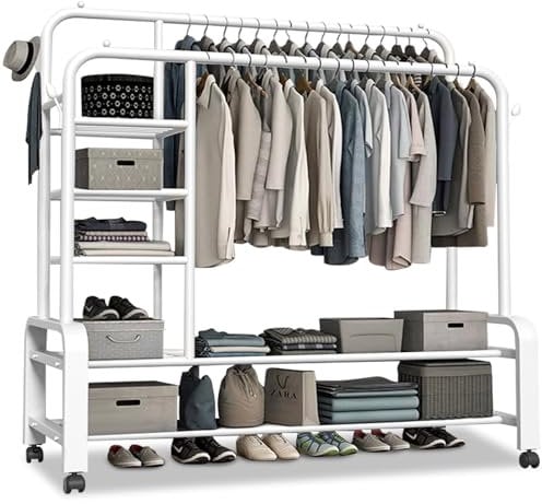 GLQ - Kleiderständer,Kleiderstange,Kleiderständer auf Rollen,kleiderstange rollen,kleiderständer stabil,kleiderständer mit rollen(Weiß)