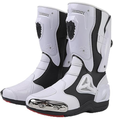 Dirtbike-Stiefel für Herren, wasserdicht, atmungsaktiv, mit Schutz, Motorradstiefel, Motorradschuhe, schützende Motorradschuhe,Weiß,44