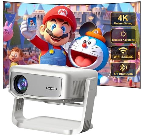Mini Beamer Android mit Standfuß,5G WiFi Bluetooth 5.2 Beamer Outdoor,HD Video Led Projektor 9000Lumens,200 Zoll Unterstützt 1080P 4K P90 Heimkino Smart Beamer,Kompatibel mit HD/Smartphone/PS4/USB
