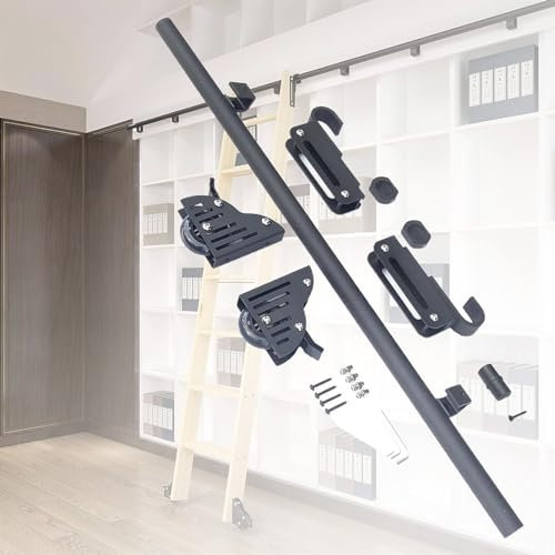3,3-28-Fuß-Rundrohr-Kit For Mobile Bibliotheksleiterschienen Mit Bodenrollen (ohne Leiter), Schiebetür-Kit For Den Innenbereich/Bibliothek/Zuhause/Dachboden(Size:13ft/400cm)