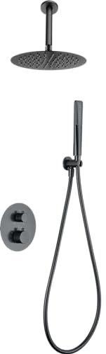 IMEX Duschsäule Unterputz Thermostat ohne Wasserhahn | Duschset mit Duschkopf und Schlauch | Armaturen mit Regendusche | Durchflussmenge 12 l/min | Serie Salerno |