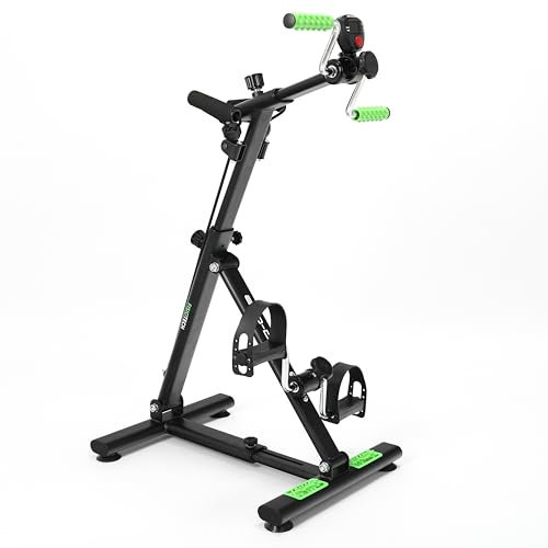 ECODE® Pedaliera Gambe e Braccia da Seduti, Mini Cyclette Pieghevole per Casa – Allenamento, Riabilitazione per Anziani Ginnastica Passiva o Fitness, Biciclo con Rulli Massaggianti e Display LCD