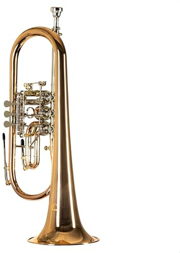 Monzani MZFH 1050L Bb-Flügelhorn, Drehventil, Goldmessing Korpus, Neusilber Mundrohr, Klarlack Finish, Inklusive Koffer, Mundstück, Ideal für Einsteiger