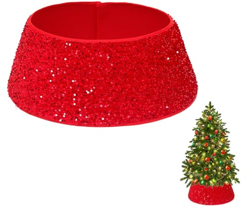 Decorazioni Per Gonna Albero Di Natale, Gonna Per Albero Di Natale Da 60 cm Collare Per Albero Copertura Glitter Rosso Base Per Cestino Di Natale Per Decorazioni Per Feste A Casa Vacanza