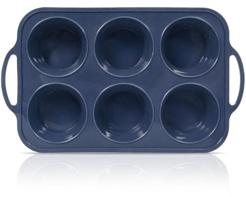 SUPER KITCHEN Deep and Jumbo Silicone Muffin Tray with Metal Frame, 6 Cup Silicone Cupcake Tray with Handle, Non Stick Silicone Muffin Moulds, Large Yorkshire Pudding Tray Silicone Muffin Tin, Grey