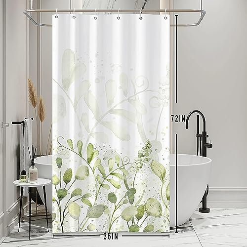 Bovlleetd Rideau de Douche Vert Sauge Petit décrochage Rideau de Douche végétal Aquarelle Feuilles botaniques de Printemps pour Petite Salle de Bain Décor de Baignoire en Tissu imperméable 92x183cm