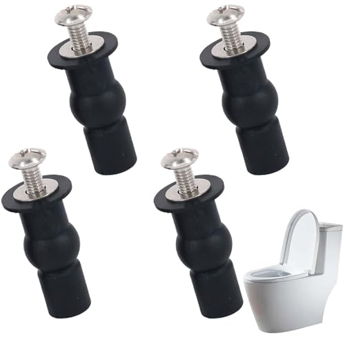 ZEVONDA 4 Pack Toilet Seat Fittings - Black Universal Toilet Seat Hinges Screws Replacement Parts Stainless Steel Toilet Seat Screws Expanding Rubber Bolts Toilet Lid Fixings Fixtures