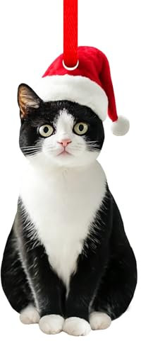 SICOHOME Tuxedo Cat Christmas Ornament - Cute Acrylic Cat Ornament for Christmas Tree Gifts for Women Black and White Cats Decor (2D)
