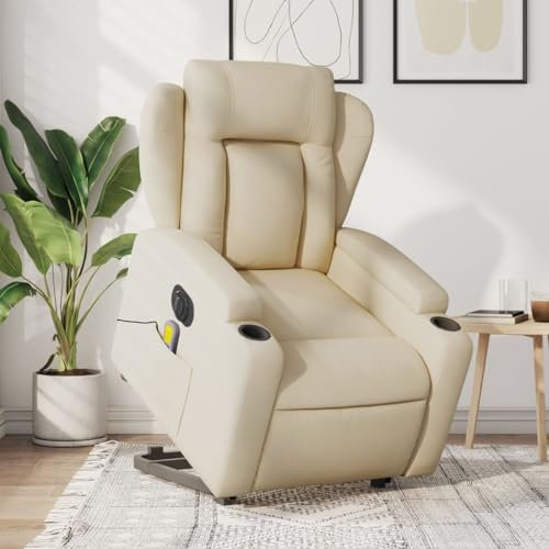 Homgoday Elektrischer Massagesessel, Creme, aus Stoff, Massagesessel, Relaxsessel, Massagesessel, Massagesessel für den ganzen Körper, Modell 3204527