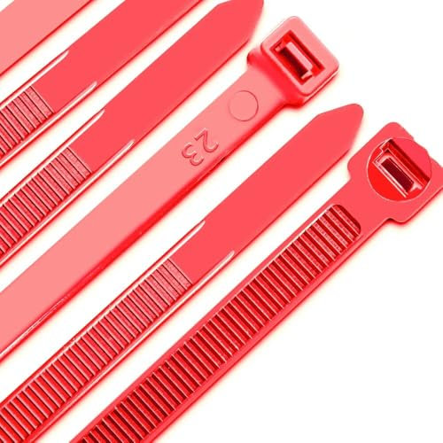 JQKX Kabelbinder 300 mm x 7,6 mm, UV-Beständig ultra starke Kabelbinder mit 70 kg Zugfestigkeit, Rot, Nylon, 100 Stück