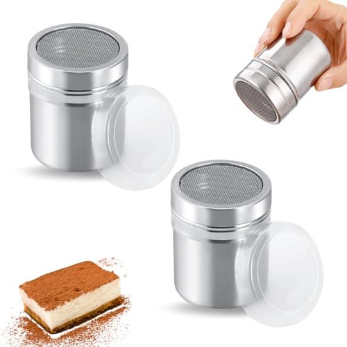 2pcs Flour Shaker, Icing Sugar Shaker, Coffee Shaker, Flour Shaker with Lid, Chocolate Shaker Perfect Ideal for Kitchen Restaurant, Powder Screening and Cake Decoration