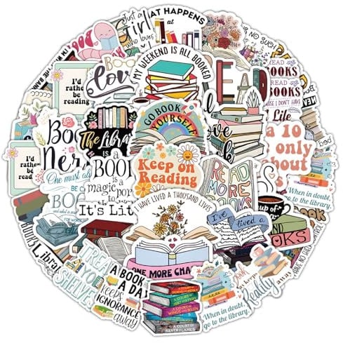 50 PCS Lesen Aufkleber für Laptop, Buch Aufkleber,Buchliebhaber Geschenk,Geschenk für Kinder Jugendliche Erwachsene Jungen,Reading Stickers Wasserdicht Vinyl Aufkleber für Scrapbook,Skateboard,Gepäck
