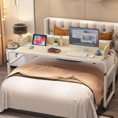 Bed Overbed Table，Over Table with Wheels Over Adjustable Height King Size Wheelchair Or Tray Side On Living Room Tables for The Elderly Hospital(Color:Wood+)