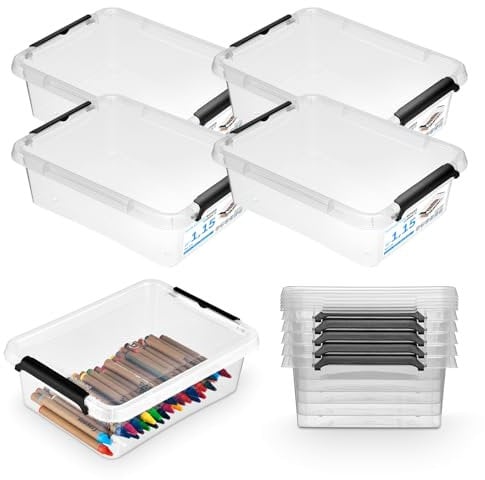 Pullmer Aufbewahrungsbox mit Deckel, Aufbewahrungsbehälter, Stapelboxen, Kisten, Kunststoffbox 4-er Set, Boxen 1L, 19,5x15x6 cm
