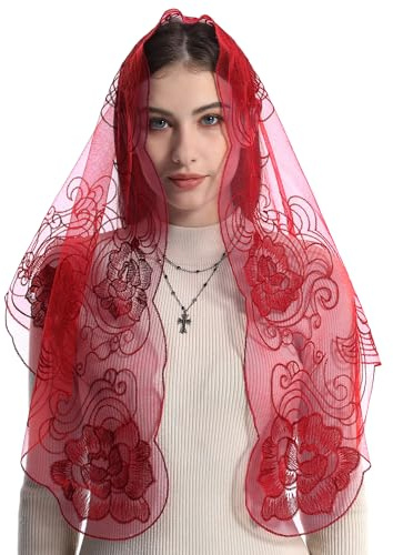 Bozidol Katholische Mantille Messe-Schleier Kirchenspitze Kapellenschleier Velos para ir a la iglesia mit Haarklammern (Rot)