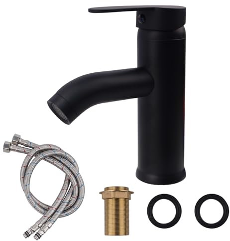 FALSKT Rubinetto Bagno Lavabo Acciaio Inossidabile 304, Miscelatore Cucina con Tubo Flessibile, Rubinetto Vasca da Bagno, Miscelatore Bagn per Lavandino, WC per Gli Ospiti (Nero)