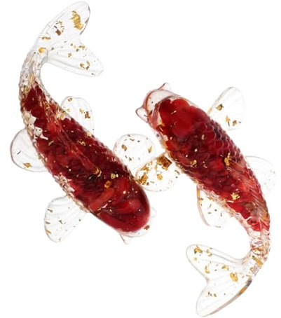 Warmhm 2 Stück Kristallverzierungen Deko Fisch-Modell Mini-Tiere Aus Harz Mini-harzfisch Handgefertigter Kristallfisch Koi-Karpfen-Ornamente Bonsai-Figuren Koi-Ornamente Harz-leim Rot