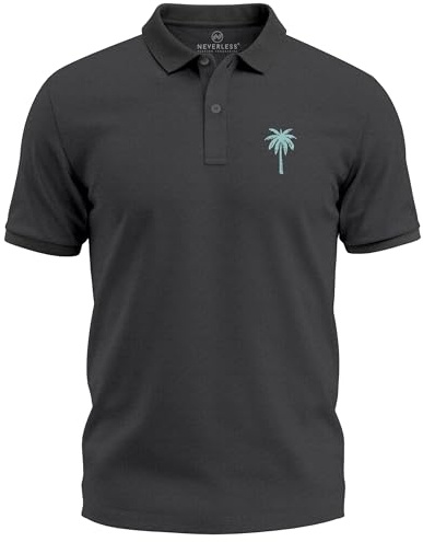 Neverless® Poloshirt Herren mit Palmen-Logo Kurzarm Polo Sommer Casual Look Modern Fit Fashion Dunkelgrau-Melange XXL