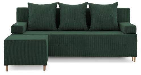 Mebligo Sofa MIT SITZPOUF, SCHLAFFUNKTION FIREZE, Dunkelgrün