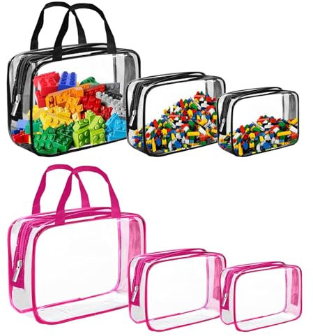 SNSYGN 6 Stück Aufbewahrungstaschen für Spielzeug, Wasserdicht Spielzeug Organizer mit Reißverschluss & Netzfächern, Kosmetiktasche Durchsichtig für Lego Aufbewahrung, Puzzles, Blöcke