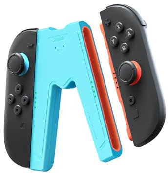JEMDO Charging Grip Handle avec LED pour Nintendo Switch 2 – Support Manette Switch 2 Magnétique, Câble USB-A vers Type-C Inclus – Chargeur Manette Switch 2 Bleu