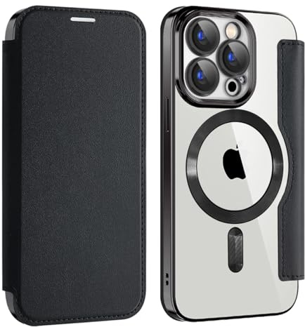 IMIRST Hülle für iPhone 15 Pro Handyhülle mit MagSafe Transparente Anti-Kratzer Leder Flip Stoßfest Schutzhülle Klapphülle mit RFID-Sperre Schutzhülle Case für Apple iPhone 15 Pro, WD Schwarz