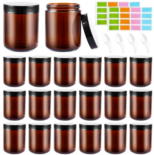 LOPYXBR Lot de 20 pots en verre marron de 240 ml pour crème, pots à pommade en verre marron de 240 ml avec couvercle pour crème, pots à cosmétiques avec couvercle et insert pour lotions, crèmes