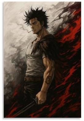 LNYNLNDE Black Clover Yami Sukehiro Art Poster Dekorative Malerei Leinwand Wandkunst Wohnzimmer Poster Schlafzimmer Malerei,Wandkunst Bilddruck Moderne Familienzimmer Dekor 08x12inch(20x30cm)