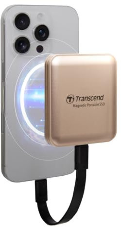Transcend Portable SSD ESD420G 2 TB (iPhone MagSafe-kompatibel) 20 Gbit/s, bis zu 2.000 MB/s, 4K, Gold – TS2TESD420G