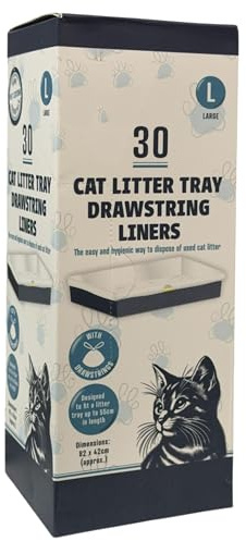 Pet Guru Deluxe Cat Litter Tray Drawstring Liners, Large 82x42cm, Pack of 30, Strong Disposable Bags with Yellow Drawstring (30)