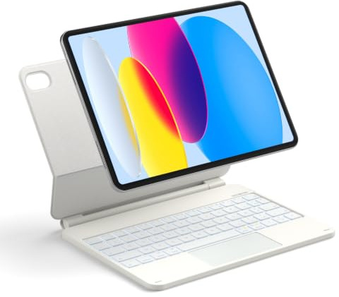 Inateck Coque Clavier iPad A16/10e Gén, Support Magnétique Flottant | Pour 10.9/11, rétroéclairé 7 couleurs, pavé tactile, bras flottant, AZERTY, NeoMagic SE, Blanc