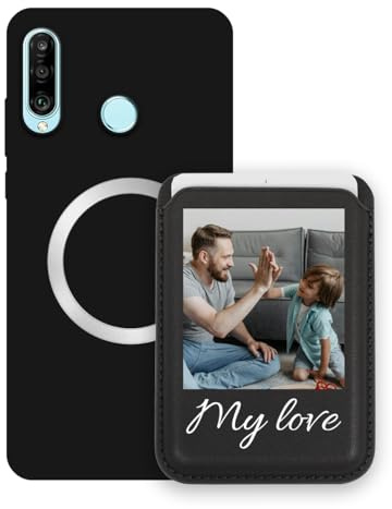 Sunrive Hülle mit personalisierter für MagSafe-Wallet - Handyhülle kompatibel mit Huawei P30 lite – Handy Kartenhalter mit Standfunktion zum Ansehen von Videos, mit Foto oder Text personalisierbar