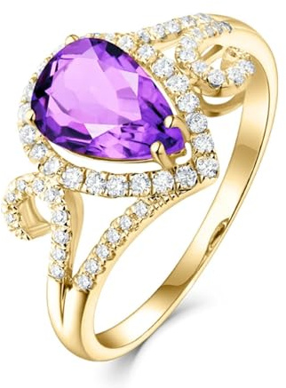 Verlobungsring Amethyst, Gold Ring 18 Karat Gelbgold Gr.45 (14.3) Trauringe Echt 750 Gelbgold