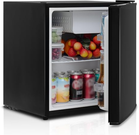 SMETA 46L Mini Fridge Small Table Top Beer Fridge 220-240V, Counter fridge with Reversible Door & Chiller Box, 6-Level Adjustable Thermostat, 39 dB - Perfect for Office Energy Efficient, Black