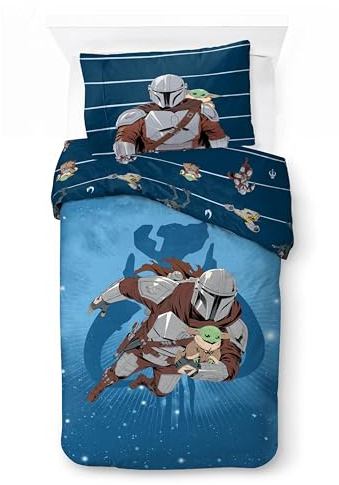 Jay Franco Kids Star Wars The Mandalorian Bettwäscheset – 100% Baumwolle, superweiche Bettwäsche mit Kissenbezug, offiziell Lizenziertes Produkt, blau, 2-teilig, Einzelbett