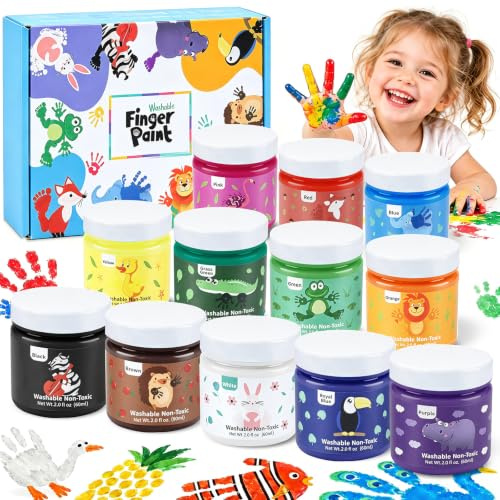 Taricor 12 x 60 ml Peintures à Doigts Enfants | Kit Peinture Bébé, Finger Paint, Non Toxique, Lavable, Sans Danger Pour Les EnfantsConvient Cadeau pour Bébé