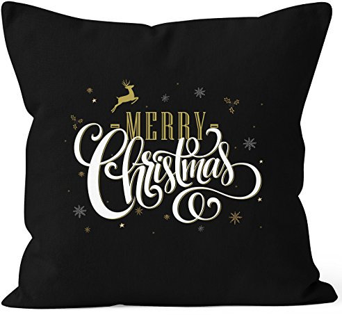 MoonWorks Kissenbezug Merry Christmas Weihnachten Geschenk Kissen-Hülle Deko-Kissen 40x40 Baumwolle schwarz Pullover