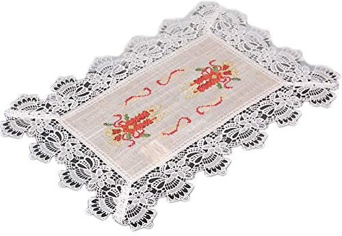 Markenlos Tischdecke Weihnachten Rustikal Natur Beige Spitze Kerzen Rot Weihnachtsdecke Läufer (Platzdeckchen 35x50 cm)