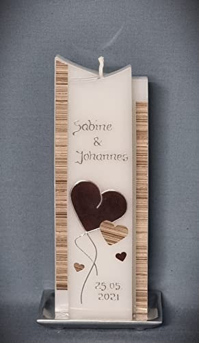 Hochzeitskerze braun - in Sonderform ; inkl. Beschriftung ! I-23