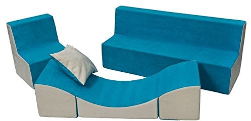 Velinda Kindersitzgruppe: Kinderstuhl+Sitzbank+Liegestuhl Kinderzimmermöbel Spiel-Set (Farbe: blau-beige)