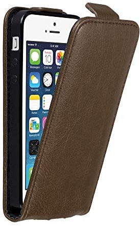 Cadorabo Hülle kompatibel mit Apple iPhone 5 / 5S / SE 2016 Flip Design aus Premium Kunst Leder Flip Klappbare Stoßfeste Magnetische Cover Hülle für iPhone 5 / 5S / SE 2016 Tasche in Braun