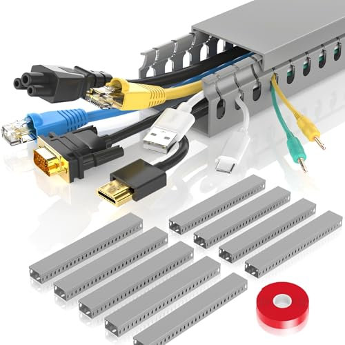 Alritz Cable Raceway Kit, 138(9x15.4) inch Open Slot Wiring Raceway Duct with Cover Cable Management System to Hide Under Desk/TV/Computer/Power Cords - 15.4 X 1.6 X 0.8 Inch(LWH) (Pack 9)